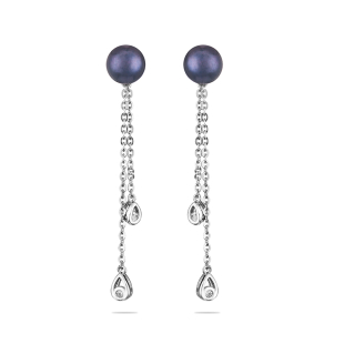 Silver Earrings with natural black pearls and zircons CAA092EB Swan