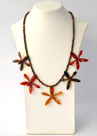 Necklace With Real Tiger Orchids And Tiger's Eye Stone Dannyra Jewels