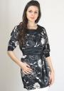 Black satin tunic with flowers with belt RUMENA