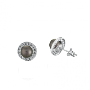 Silver Earrings with natural black pearls IE0413B Swan