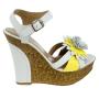 Women's white and yellow leather wedge sandals with flower 13002yellow