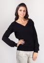 Black Blouse with Long Sleeves and Nude Shoulders Basic Line