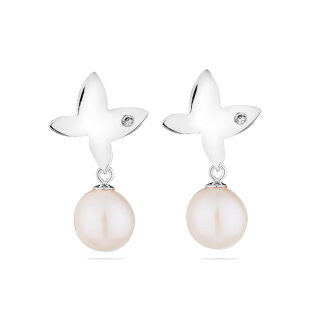 Silver Earrings with white natural pearls GE012 Swan