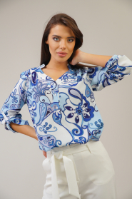 Women's casual shirt white base on blue flowers 82310-114