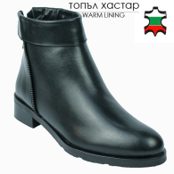 Women's black leather boots with back zip faterning 20457