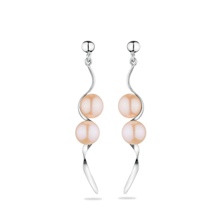 Silver Earrings with pink natural pearls GE013R Swan