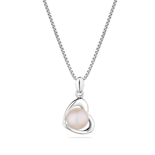 Silver necklace with natural white pearl SP0165W Swan