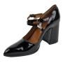 Women's black elegant patent leather mid heels shoes with straps