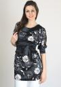 Black satin tunic with flowers with belt RUMENA