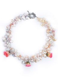 Colier din trandafiri naturale, sidef si cristale Swarovski Shine with Rose Dannyra Jewels