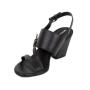 Women's black leather sandals with medium heels 19176