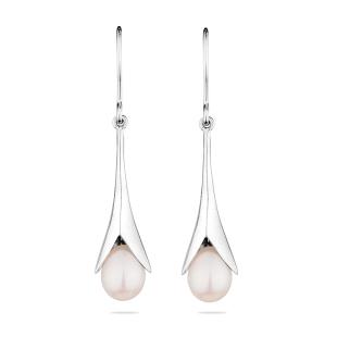 Silver Earrings with natural white pearls IE0342W Swan