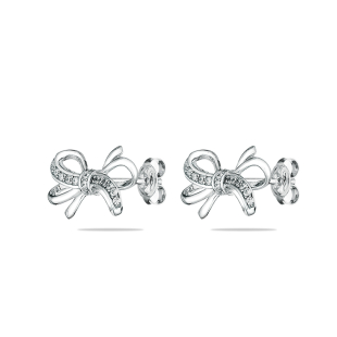 Silver earrings ribbons with zircons JT8301E Swan