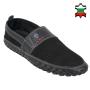 Men's black nubuck leather loafers with elastics and perforation