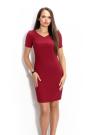 Straight dress with a sharp neckline in burgundy in large sizes