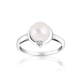 Silver ring with white freshwater pearl and zirconium SR0253W Swan