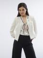 Women's jacquard jacket in ecru color with brooch 42001-250