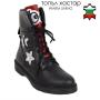 Women's black leather boots with red tongue and decortion 34230 