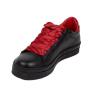 Women's black leather trainers with red satin ties 34180