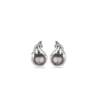 Silver Earrings with natural pearls from Tahiti and zircon TA10E Swan