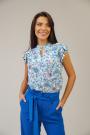 Women's Blue Floral Short Sleeve Blouse 82016-164