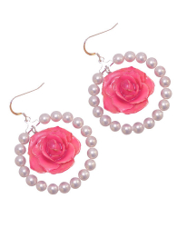 Earrings with Real Pink Roses and Mayorka Pearls Red love Dannyra Jewels 