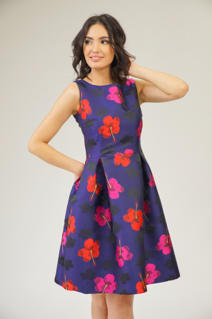 Elegant cut-out blue dress with flowers 72303-450