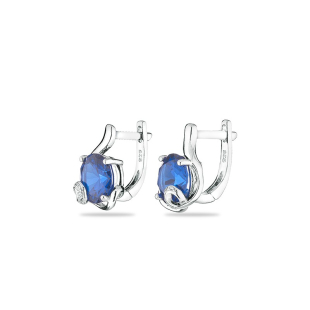 Silver earrings with blue sapphire and zirconium SAP226E Swan