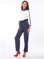 Women's elegant trousers in dark blue with belt 61806-400