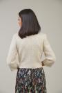 Women's boucle jacket in champagne color with brooch 42104-250