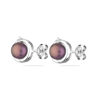 Silver earrings with freshwater black pearls and zirconium SE0253W Swan