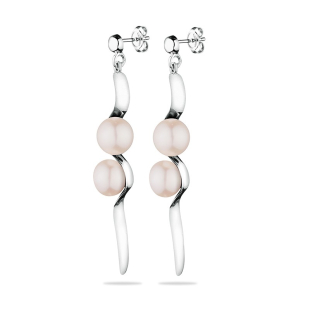 Silver Earrings with white natural pearls GE013W Swan