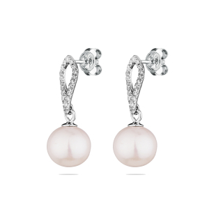 Silver Earrings with natural white pearls IE0615 Swan