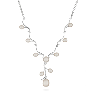 Silver necklace with freshwater white pearls and zirconium CAA005 Swan