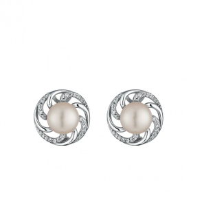 Silver Earrings with natural white pearls and zircons FN450E Swan