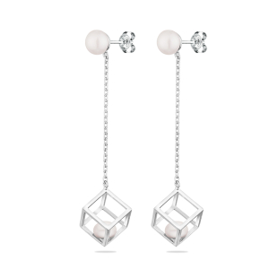 Silver Earrings with natural white pearls CAA086EW Swan