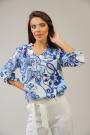 Women's casual shirt white base on blue flowers 82310-114