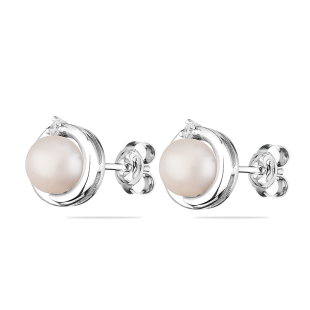 Silver Earrings with natural white pearls SE0253W Swan