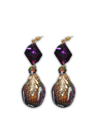 Golden Paradise Earrings With Real Orchid Petals, Real Gold Plated Leaf And Swarovski Crystals Dannyra Jewels