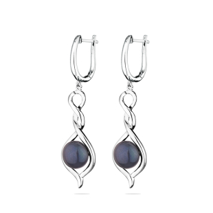 Silver Earrings with natural black pearls CAA075EB Swan