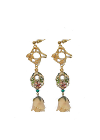 Golden Bride Earrings With Real Roses Dannyra Jewels