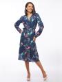 Women's dark blue floral dress with free silhouette 72009-419