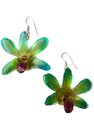 Earrings With Real Orchid In Blue/Purple Colour Dannyra Jewels