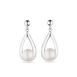 Silver Earrings with white natural pearls GE003W Swan