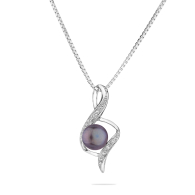 Silver necklace with natural black pearl and zirons SP0022B Swan