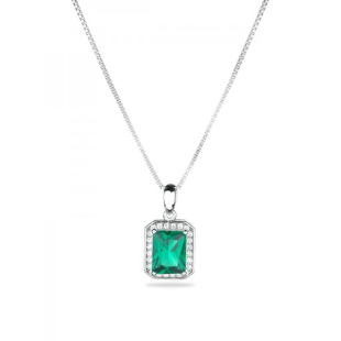 Silver necklace with emerald pendant with zircons EM791N Swan