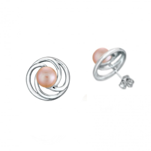 Silver Earrings with natural pink pearls SE0311L Swan