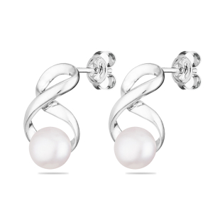 Silver Earrings with natural white pearls IE0317W Swan