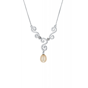 Silver necklace with natural white pearls and zircons IP1199W Swan