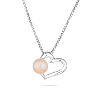 Silver heart pendant necklace with natural pink pearl IP0721P Swan